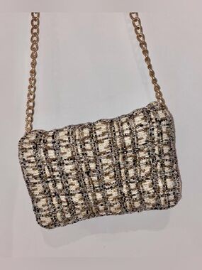 Zara NWT beaded embellished gold chain bag cream black & gold